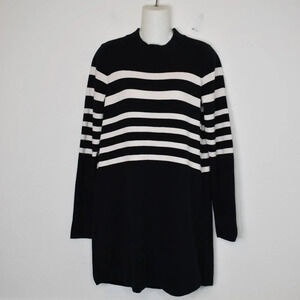 Free People Striped Sweater Dress Sz M Mock 100% Cotton Neutral Minimalist Peppy